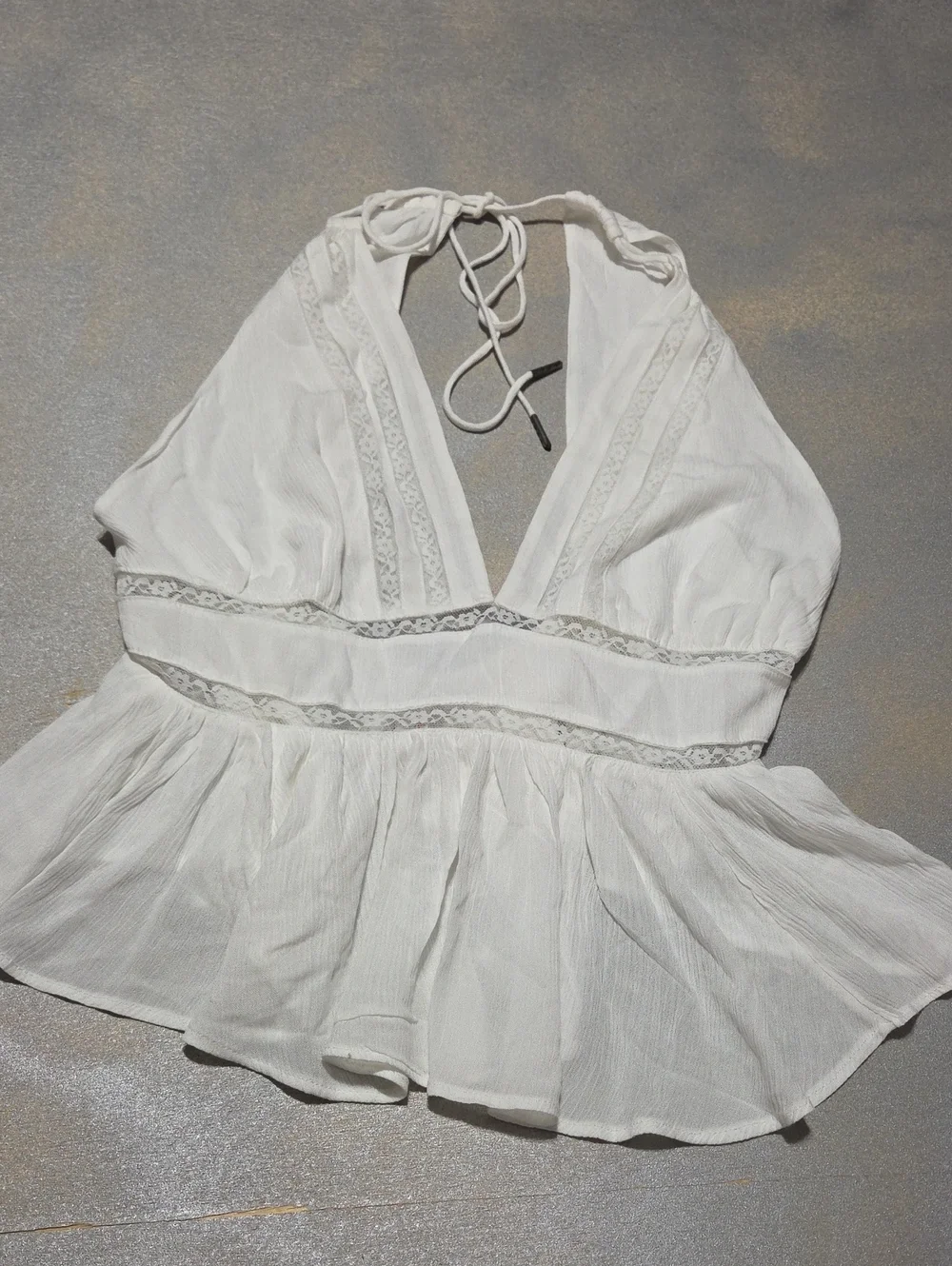 Free People White Lace-Trim Halter Peplum Top